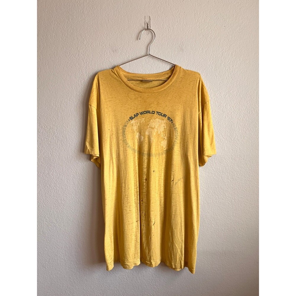 Vintage SLAP Magazine Skateboard Thrashed Graphic Tee in Yellow Size XL